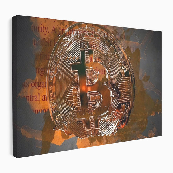 Tablou Canvas Premium LuxCanva® A1153, Moneda Bitcoin ,Moneda Digitala, BTC, Cash, Motivational, Culori Vibrante