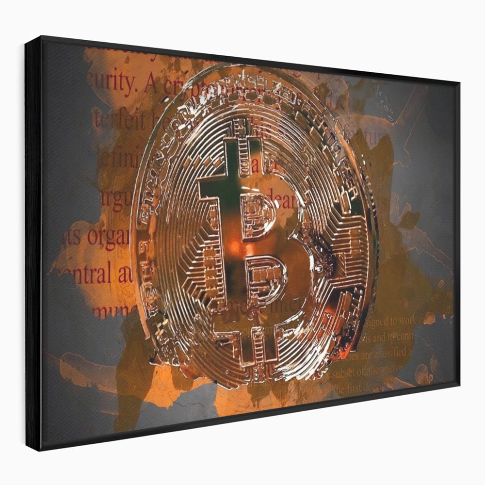 Tablou Canvas Premium LuxCanva® A1153, Moneda Bitcoin ,Moneda Digitala, BTC, Cash, Motivational, Culori Vibrante