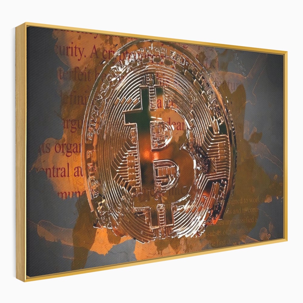 Tablou Canvas Premium LuxCanva® A1153, Moneda Bitcoin ,Moneda Digitala, BTC, Cash, Motivational, Culori Vibrante