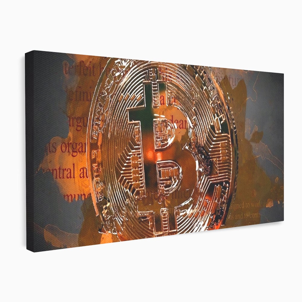 Tablou Canvas Premium LuxCanva® A1153, Moneda Bitcoin ,Moneda Digitala, BTC, Cash, Motivational, Culori Vibrante