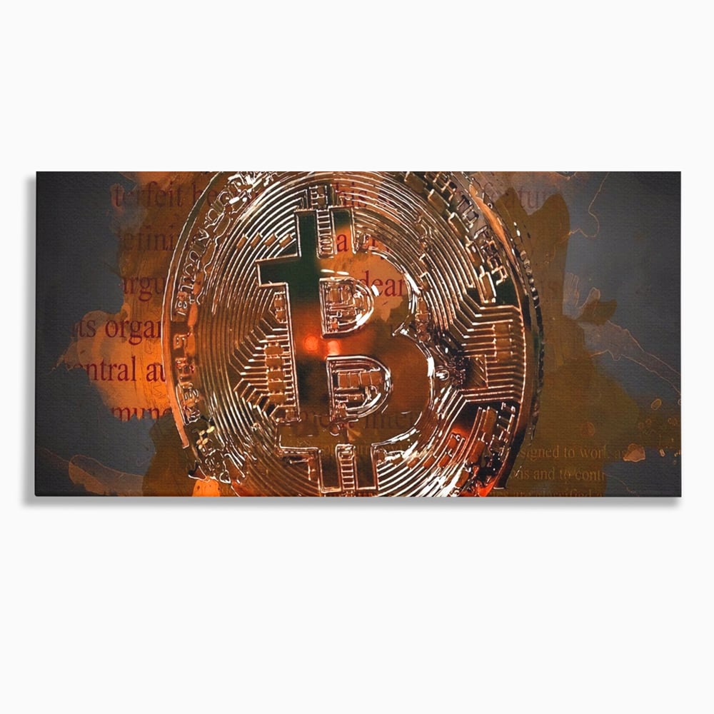 Tablou Canvas Premium LuxCanva® A1153, Moneda Bitcoin ,Moneda Digitala, BTC, Cash, Motivational, Culori Vibrante