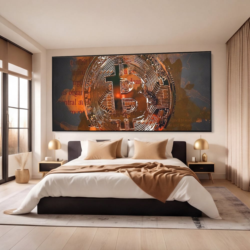 Tablou Canvas Premium LuxCanva® A1153, Moneda Bitcoin ,Moneda Digitala, BTC, Cash, Motivational, Culori Vibrante