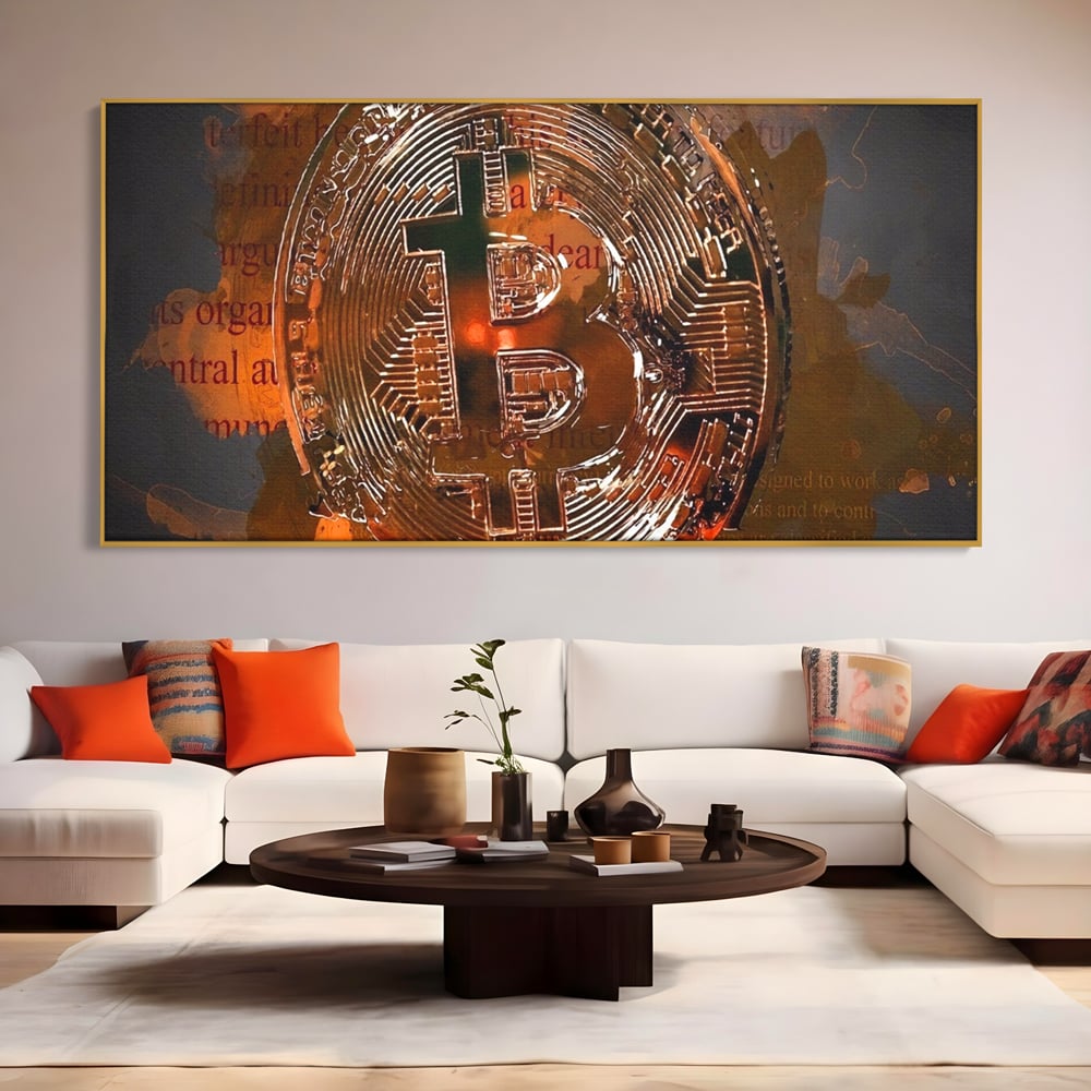 Tablou Canvas Premium LuxCanva® A1153, Moneda Bitcoin ,Moneda Digitala, BTC, Cash, Motivational, Culori Vibrante