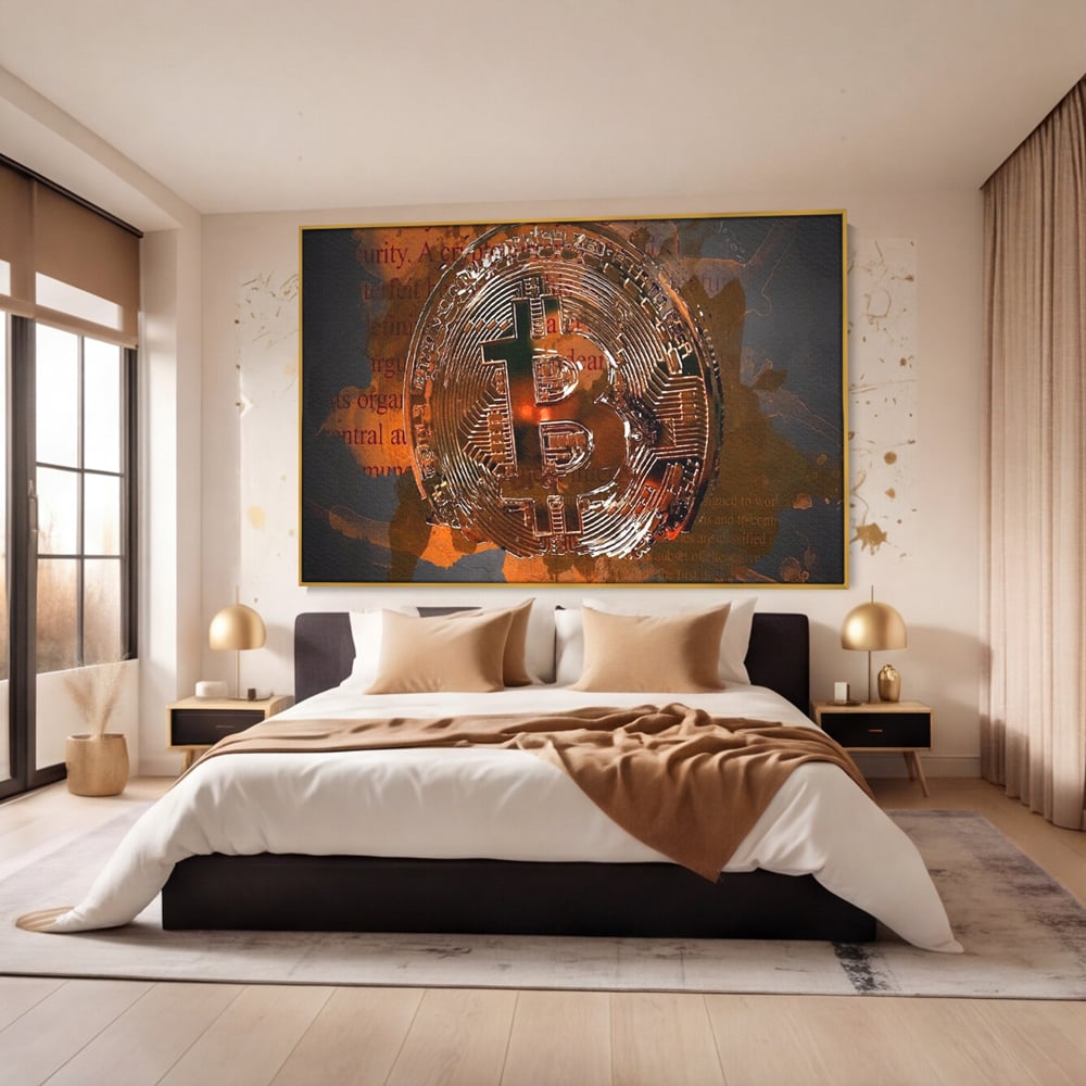 Tablou Canvas Premium LuxCanva® A1153, Moneda Bitcoin ,Moneda Digitala, BTC, Cash, Motivational, Culori Vibrante