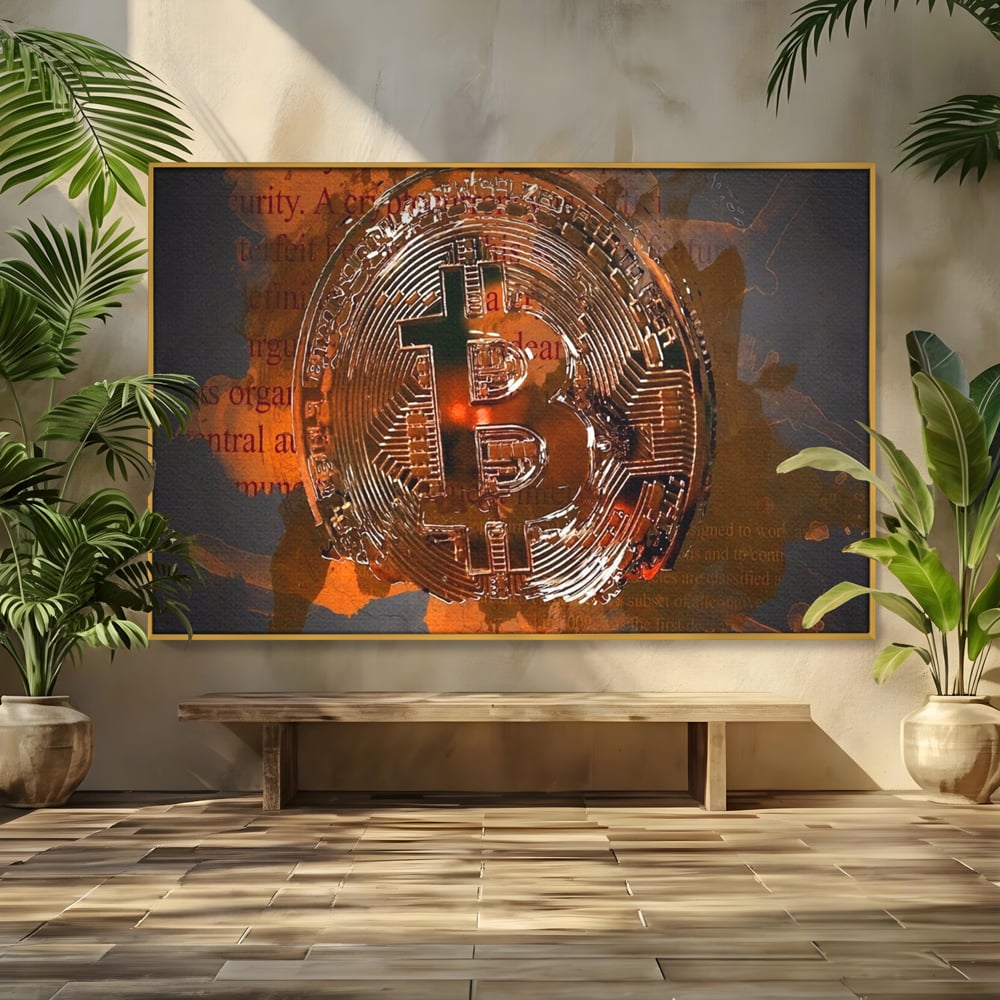 Tablou Canvas Premium LuxCanva® A1153, Moneda Bitcoin ,Moneda Digitala, BTC, Cash, Motivational, Culori Vibrante
