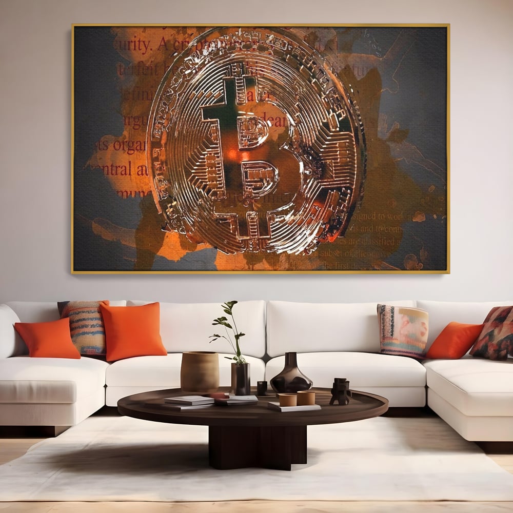 Tablou Canvas Premium LuxCanva® A1153, Moneda Bitcoin ,Moneda Digitala, BTC, Cash, Motivational, Culori Vibrante