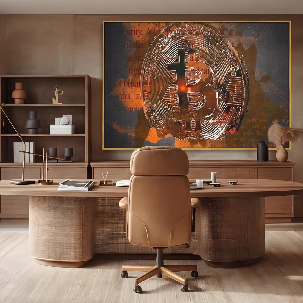 Tablou Canvas Premium LuxCanva® A1153, Moneda Bitcoin ,Moneda Digitala, BTC, Cash, Motivational, Culori Vibrante
