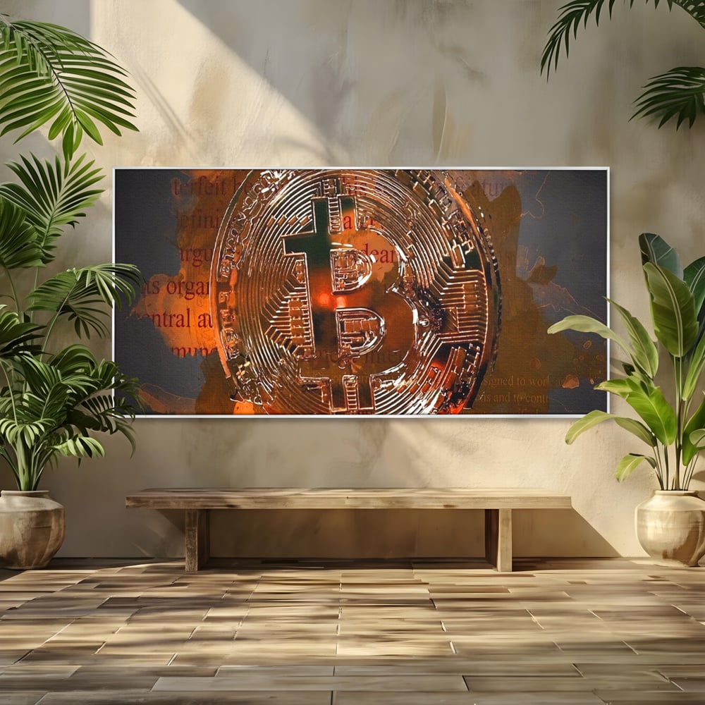 Tablou Canvas Premium LuxCanva® A1153, Moneda Bitcoin ,Moneda Digitala, BTC, Cash, Motivational, Culori Vibrante