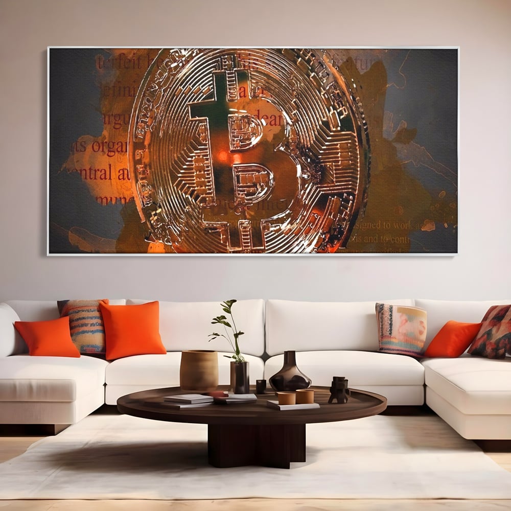 Tablou Canvas Premium LuxCanva® A1153, Moneda Bitcoin ,Moneda Digitala, BTC, Cash, Motivational, Culori Vibrante