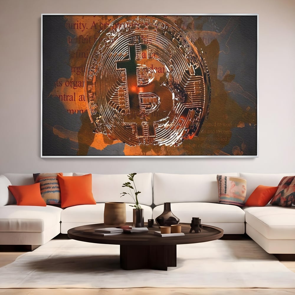 Tablou Canvas Premium LuxCanva® A1153, Moneda Bitcoin ,Moneda Digitala, BTC, Cash, Motivational, Culori Vibrante