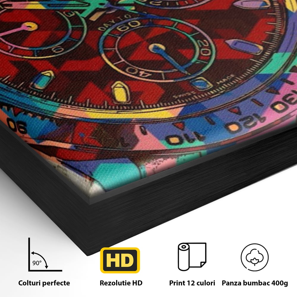 Tablou Canvas Premium, LuxCanva® A1158, Ceas Colorat, Rolex, Brand Lux, Timp, Culori Vibrante