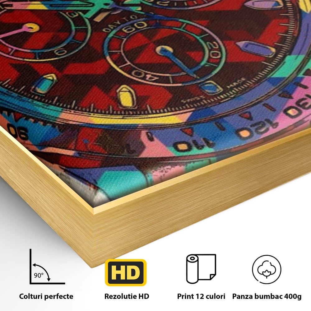 Tablou Canvas Premium, LuxCanva® A1158, Ceas Colorat, Rolex, Brand Lux, Timp, Culori Vibrante