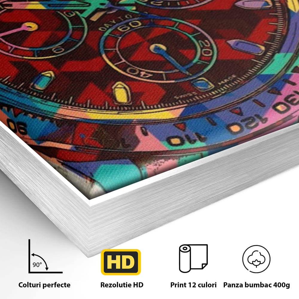 Tablou Canvas Premium, LuxCanva® A1158, Ceas Colorat, Rolex, Brand Lux, Timp, Culori Vibrante