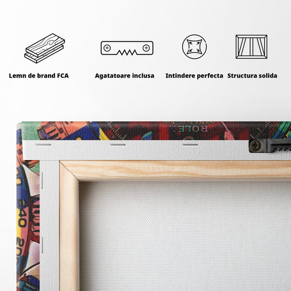 Tablou Canvas Premium, LuxCanva® A1158, Ceas Colorat, Rolex, Brand Lux, Timp, Culori Vibrante