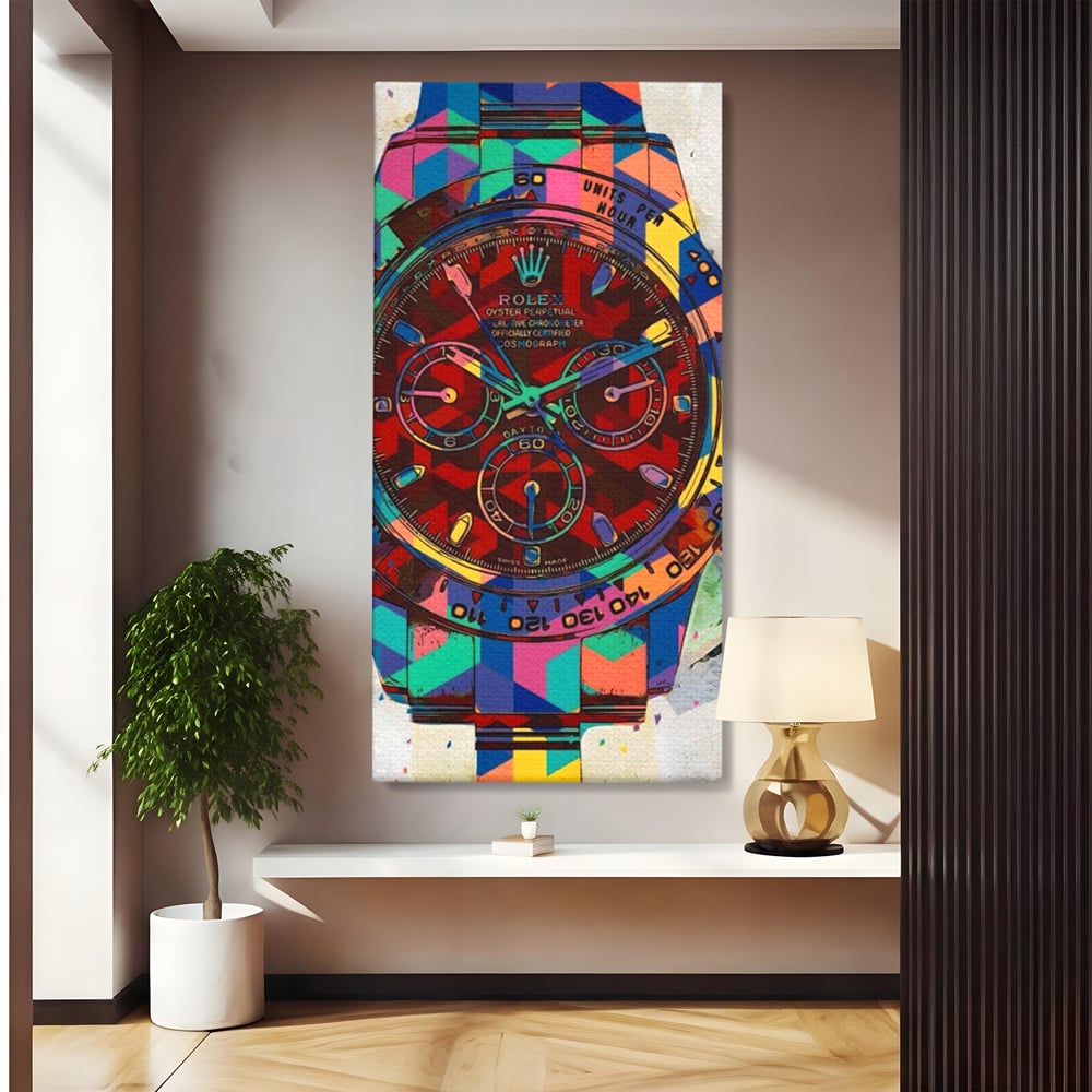 Tablou Canvas Premium, LuxCanva® A1158, Ceas Colorat, Rolex, Brand Lux, Timp, Culori Vibrante