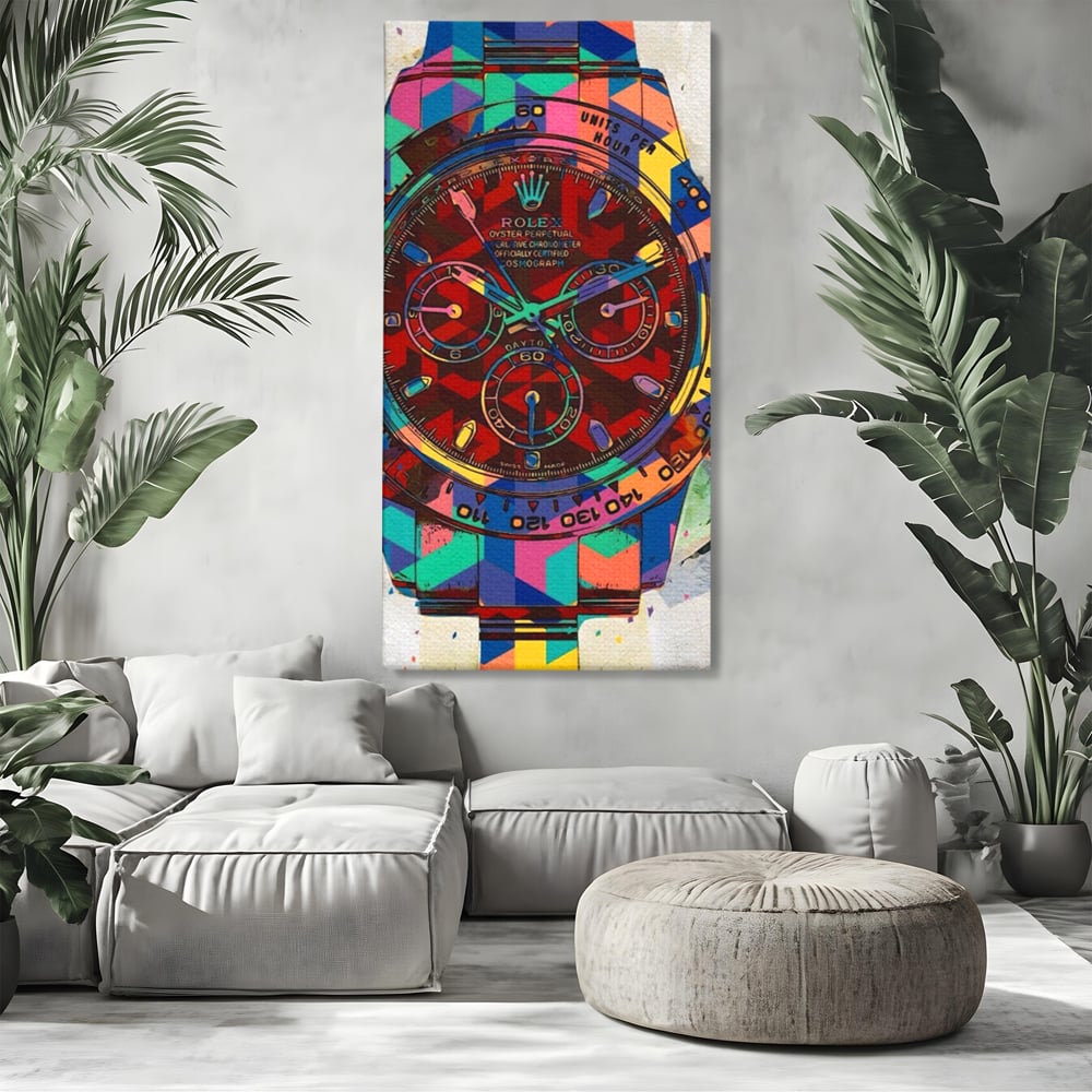 Tablou Canvas Premium, LuxCanva® A1158, Ceas Colorat, Rolex, Brand Lux, Timp, Culori Vibrante