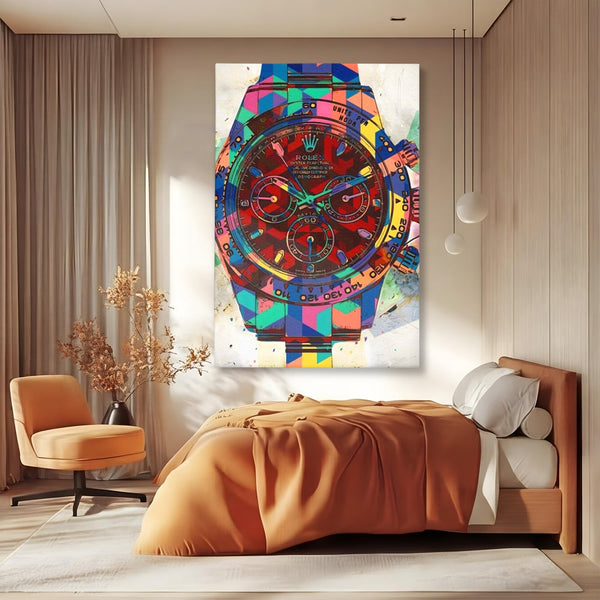 Tablou Canvas Premium, LuxCanva® A1158, Ceas Colorat, Rolex, Brand Lux, Timp, Culori Vibrante