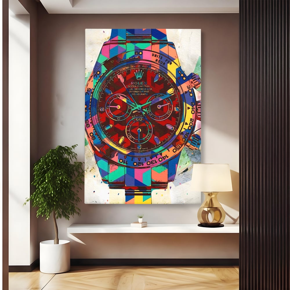 Tablou Canvas Premium, LuxCanva® A1158, Ceas Colorat, Rolex, Brand Lux, Timp, Culori Vibrante