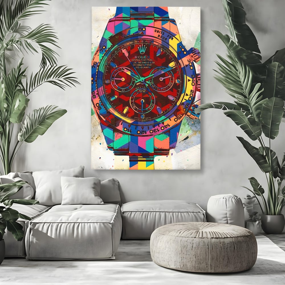 Tablou Canvas Premium, LuxCanva® A1158, Ceas Colorat, Rolex, Brand Lux, Timp, Culori Vibrante