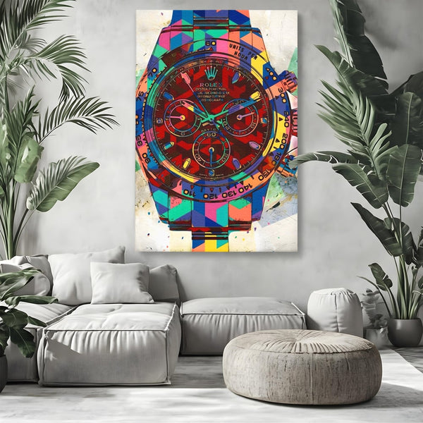 Tablou Canvas Premium, LuxCanva® A1158, Ceas Colorat, Rolex, Brand Lux, Timp, Culori Vibrante
