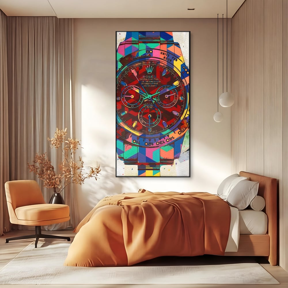 Tablou Canvas Premium, LuxCanva® A1158, Ceas Colorat, Rolex, Brand Lux, Timp, Culori Vibrante