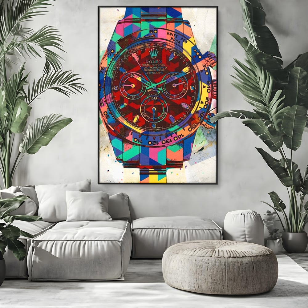 Tablou Canvas Premium, LuxCanva® A1158, Ceas Colorat, Rolex, Brand Lux, Timp, Culori Vibrante
