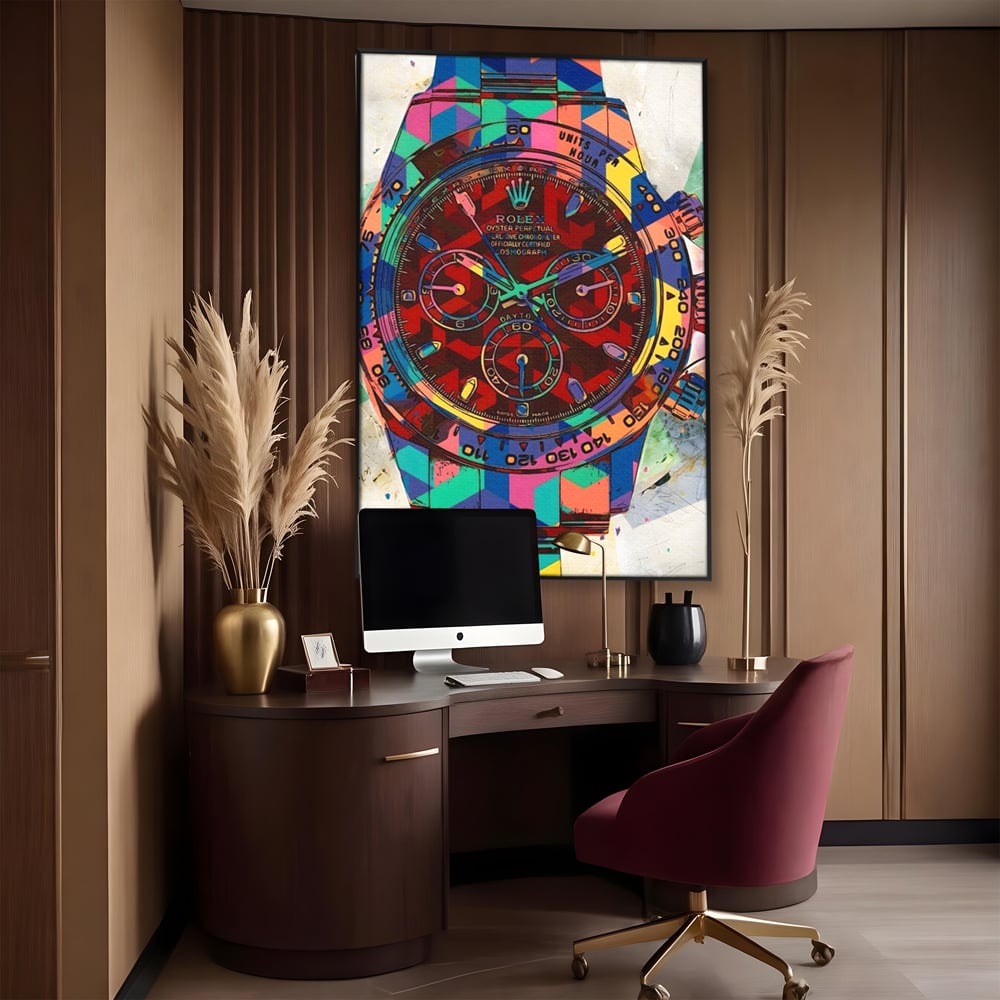 Tablou Canvas Premium, LuxCanva® A1158, Ceas Colorat, Rolex, Brand Lux, Timp, Culori Vibrante