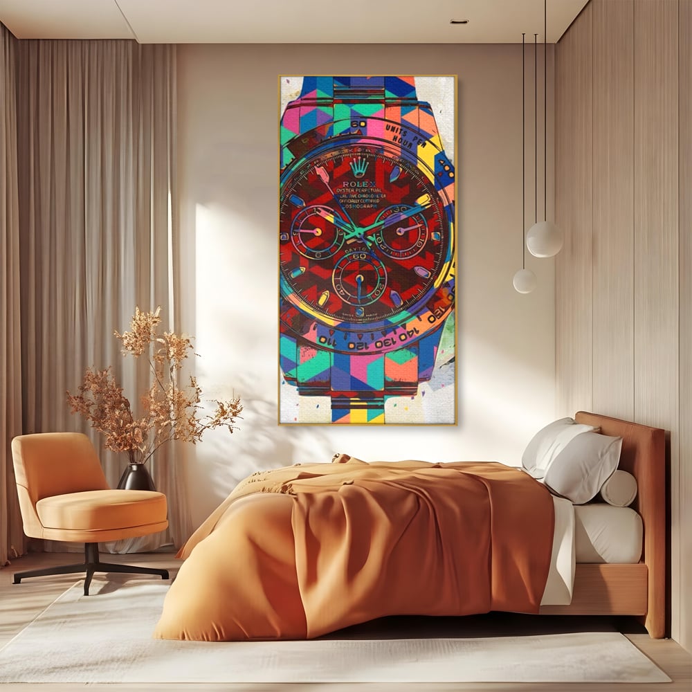Tablou Canvas Premium, LuxCanva® A1158, Ceas Colorat, Rolex, Brand Lux, Timp, Culori Vibrante