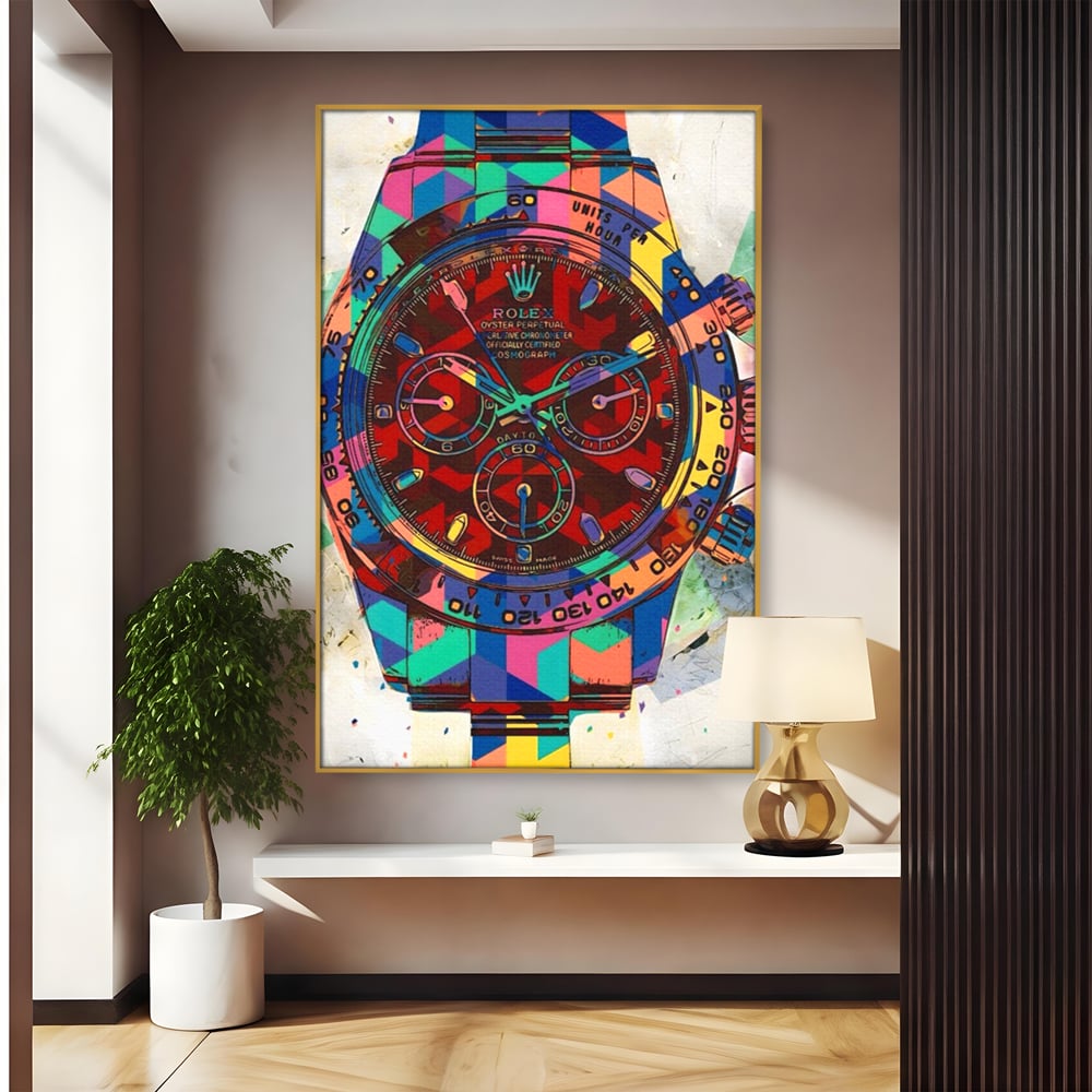 Tablou Canvas Premium, LuxCanva® A1158, Ceas Colorat, Rolex, Brand Lux, Timp, Culori Vibrante