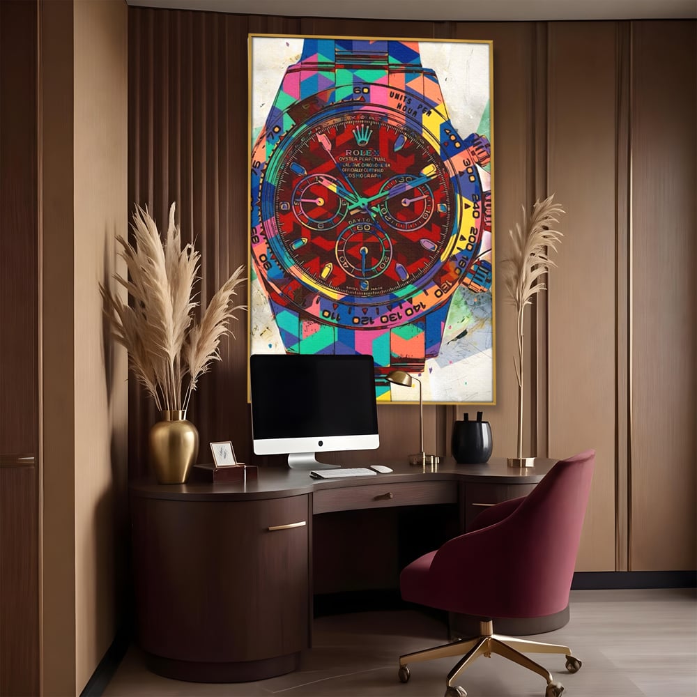 Tablou Canvas Premium, LuxCanva® A1158, Ceas Colorat, Rolex, Brand Lux, Timp, Culori Vibrante