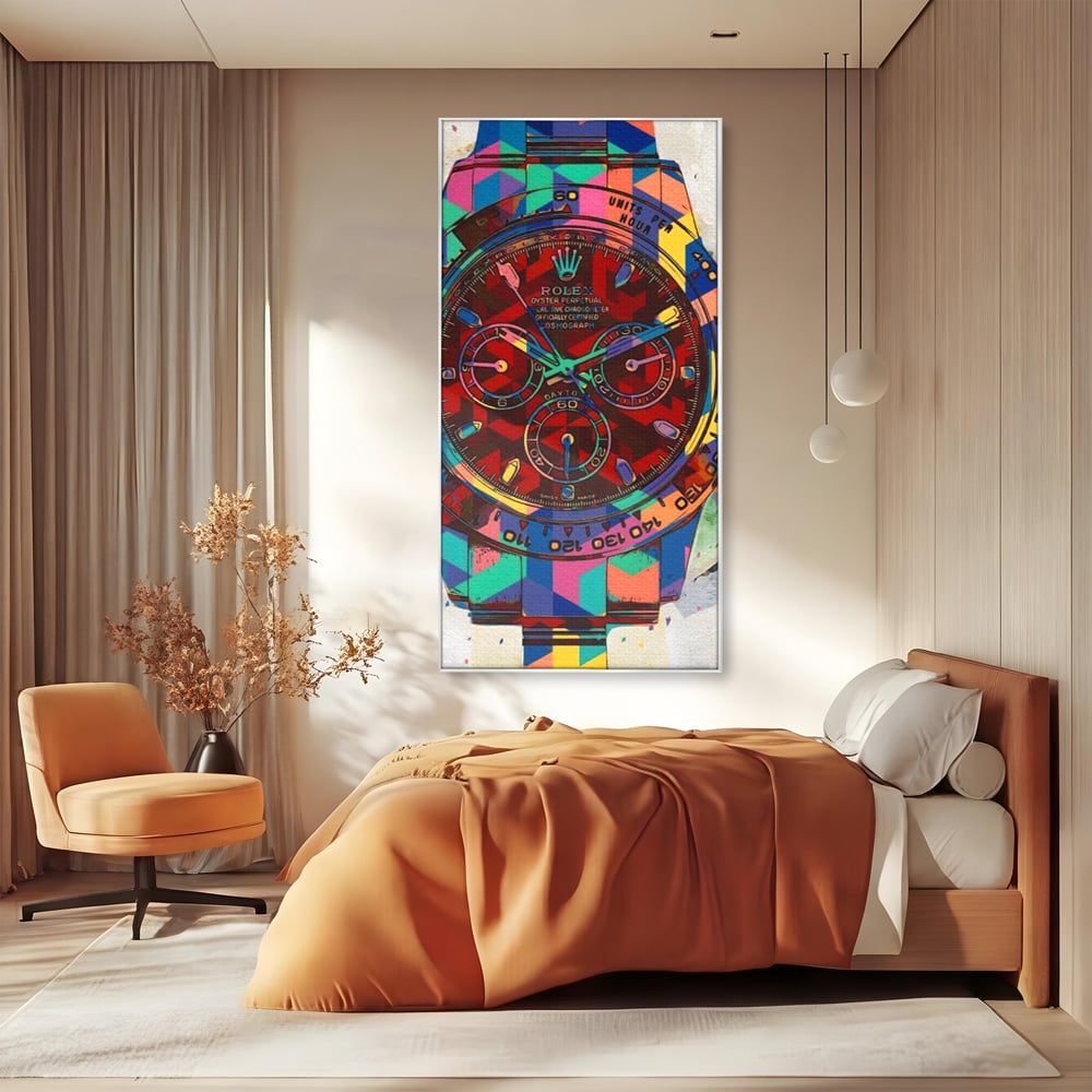 Tablou Canvas Premium, LuxCanva® A1158, Ceas Colorat, Rolex, Brand Lux, Timp, Culori Vibrante
