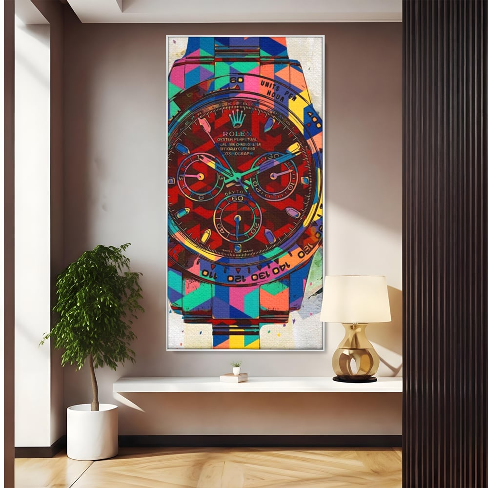 Tablou Canvas Premium, LuxCanva® A1158, Ceas Colorat, Rolex, Brand Lux, Timp, Culori Vibrante