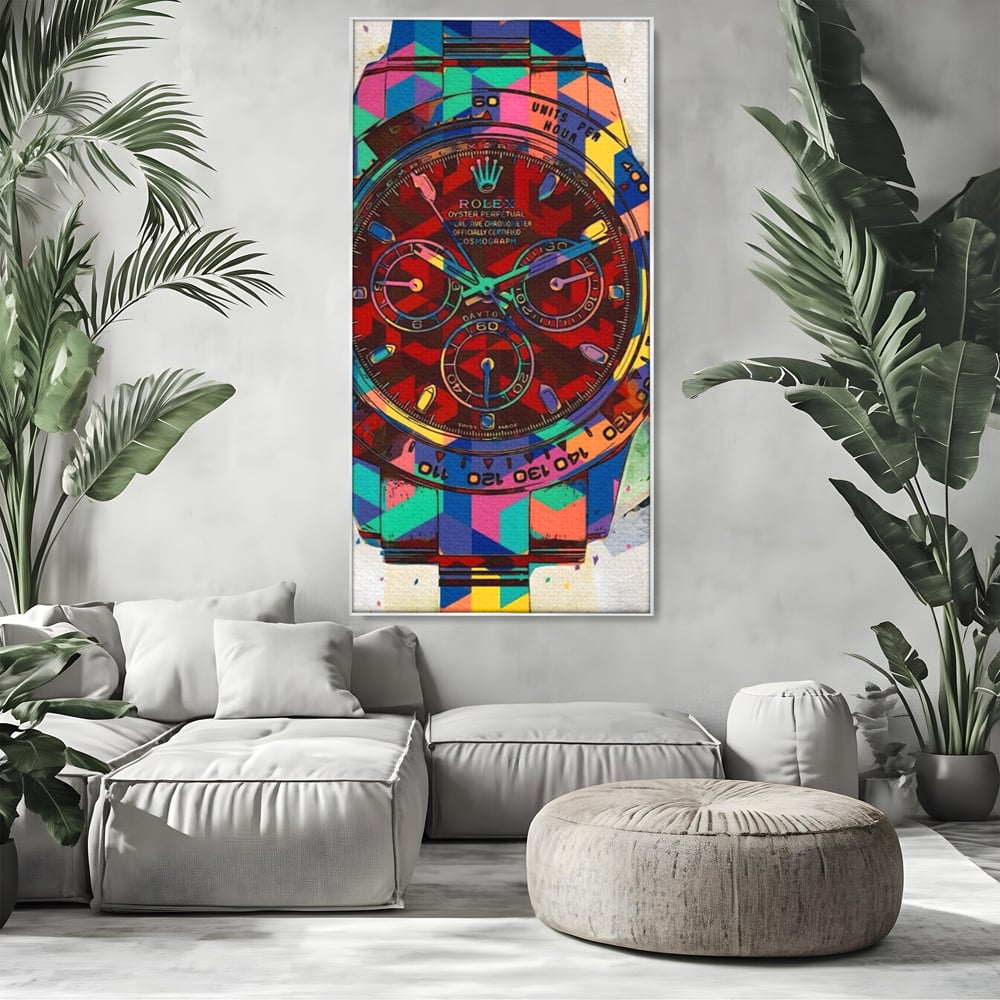 Tablou Canvas Premium, LuxCanva® A1158, Ceas Colorat, Rolex, Brand Lux, Timp, Culori Vibrante