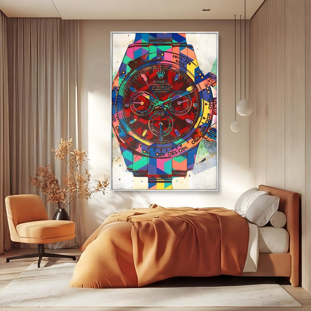 Tablou Canvas Premium, LuxCanva® A1158, Ceas Colorat, Rolex, Brand Lux, Timp, Culori Vibrante
