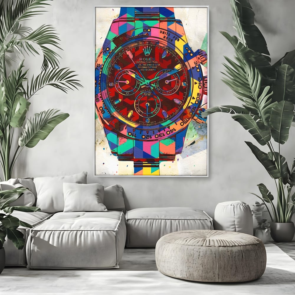 Tablou Canvas Premium, LuxCanva® A1158, Ceas Colorat, Rolex, Brand Lux, Timp, Culori Vibrante