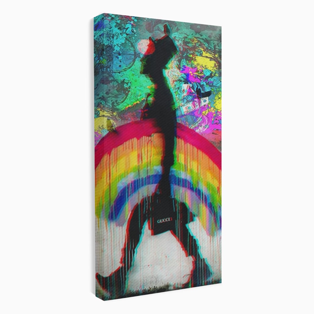 Leinwand Premium Canvas Wandbilder, LuxCanva® A1159, Gucci Regenbogen, Regenbogen, Graffiti, Marke, Timp, leuchtende Farben