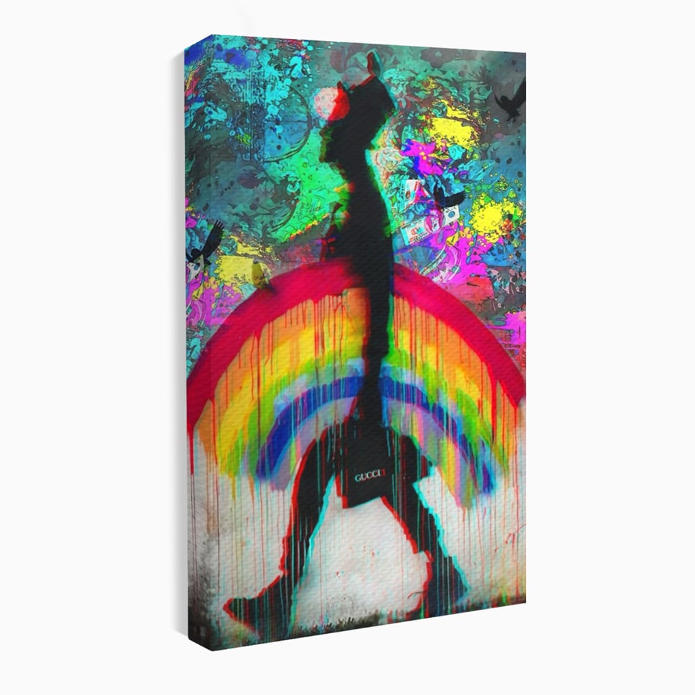 Leinwand Premium Canvas Wandbilder, LuxCanva® A1159, Gucci Regenbogen, Regenbogen, Graffiti, Marke, Timp, leuchtende Farben