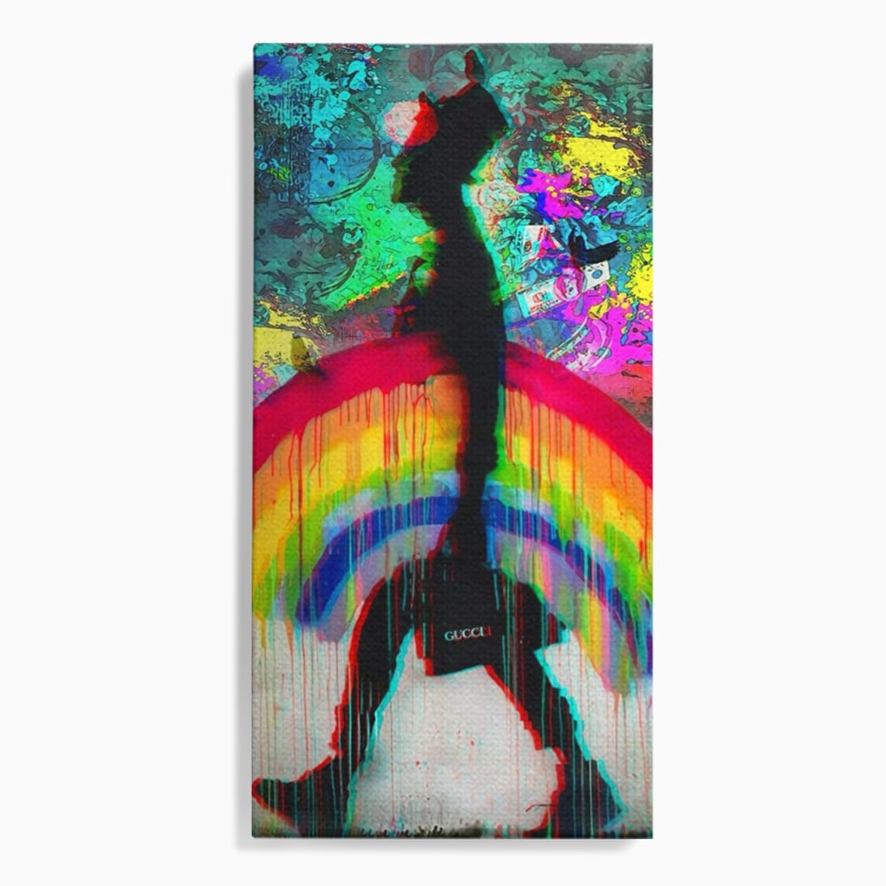 Leinwand Premium Canvas Wandbilder, LuxCanva® A1159, Gucci Regenbogen, Regenbogen, Graffiti, Marke, Timp, leuchtende Farben