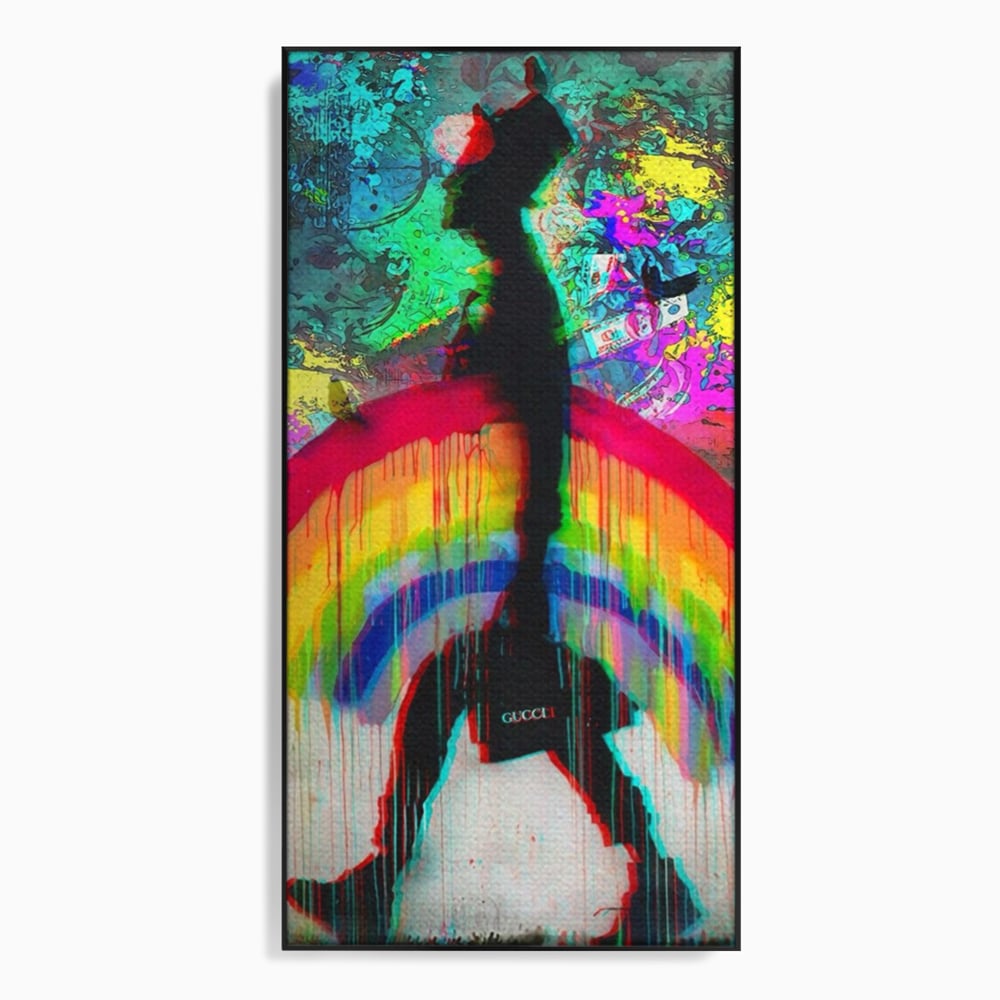 Leinwand Premium Canvas Wandbilder, LuxCanva® A1159, Gucci Regenbogen, Regenbogen, Graffiti, Marke, Timp, leuchtende Farben
