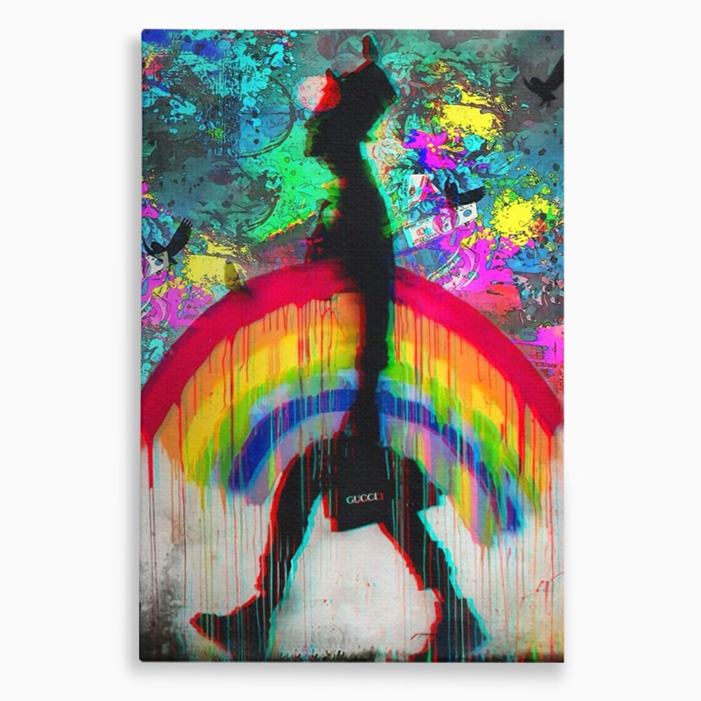 Leinwand Premium Canvas Wandbilder, LuxCanva® A1159, Gucci Regenbogen, Regenbogen, Graffiti, Marke, Timp, leuchtende Farben