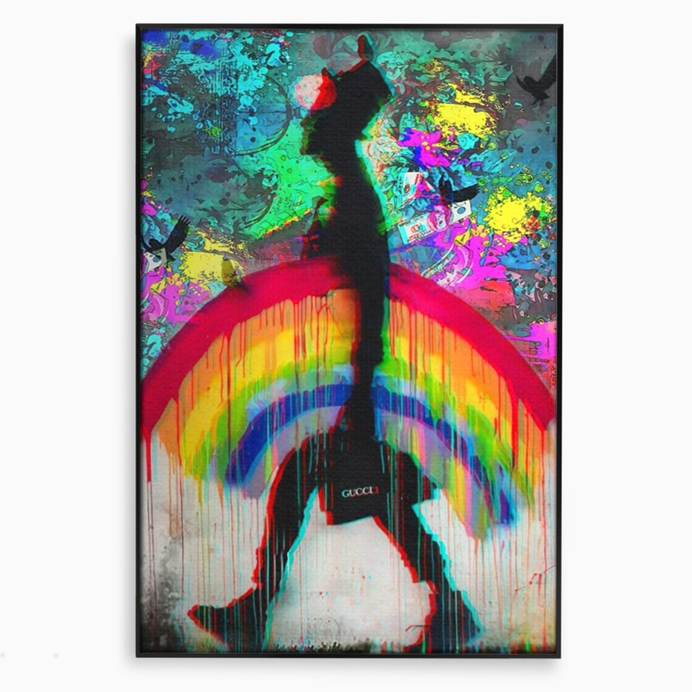 Leinwand Premium Canvas Wandbilder, LuxCanva® A1159, Gucci Regenbogen, Regenbogen, Graffiti, Marke, Timp, leuchtende Farben