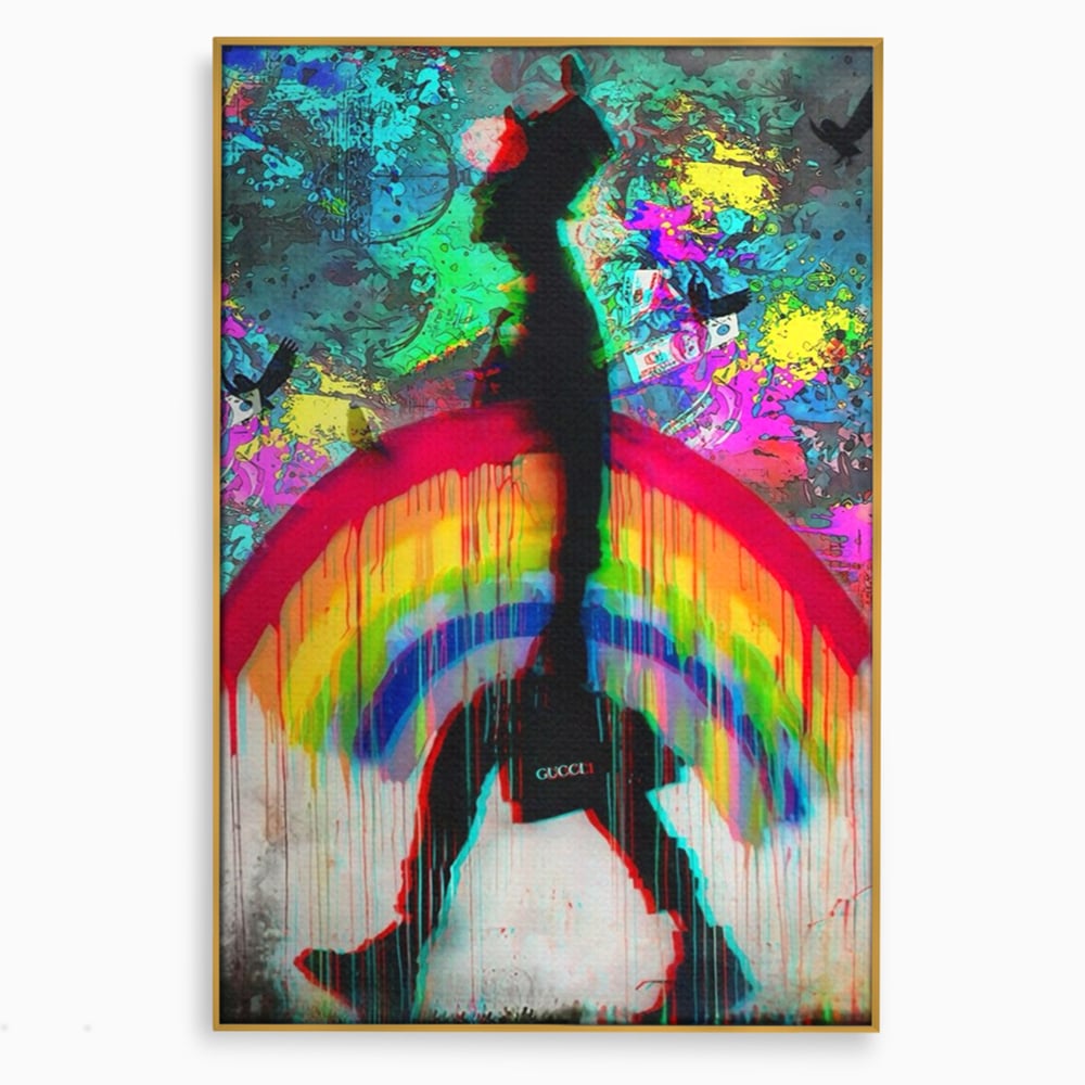 Leinwand Premium Canvas Wandbilder, LuxCanva® A1159, Gucci Regenbogen, Regenbogen, Graffiti, Marke, Timp, leuchtende Farben