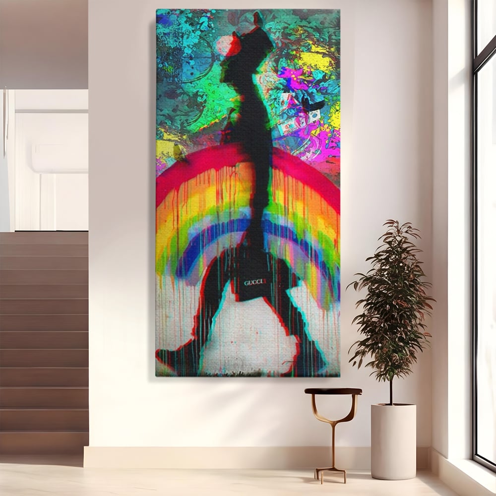 Leinwand Premium Canvas Wandbilder, LuxCanva® A1159, Gucci Regenbogen, Regenbogen, Graffiti, Marke, Timp, leuchtende Farben