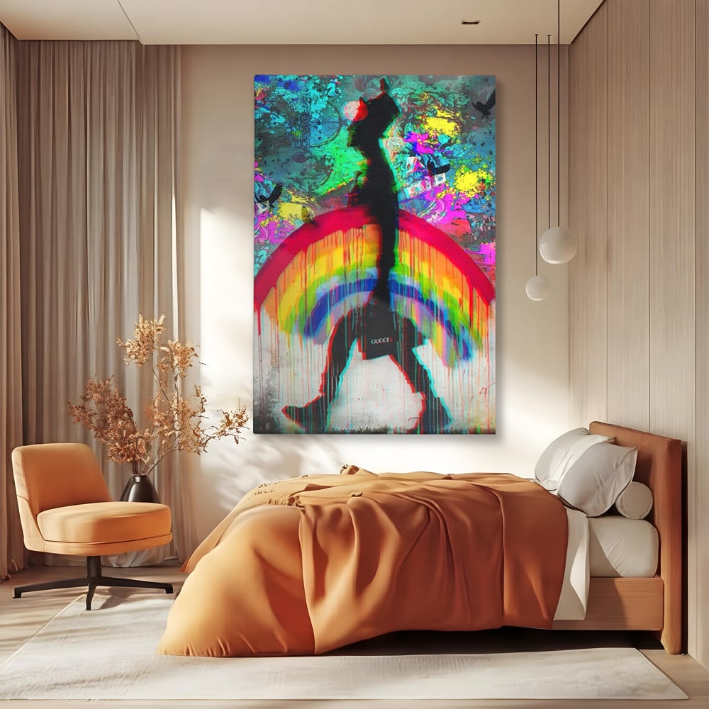 Leinwand Premium Canvas Wandbilder, LuxCanva® A1159, Gucci Regenbogen, Regenbogen, Graffiti, Marke, Timp, leuchtende Farben
