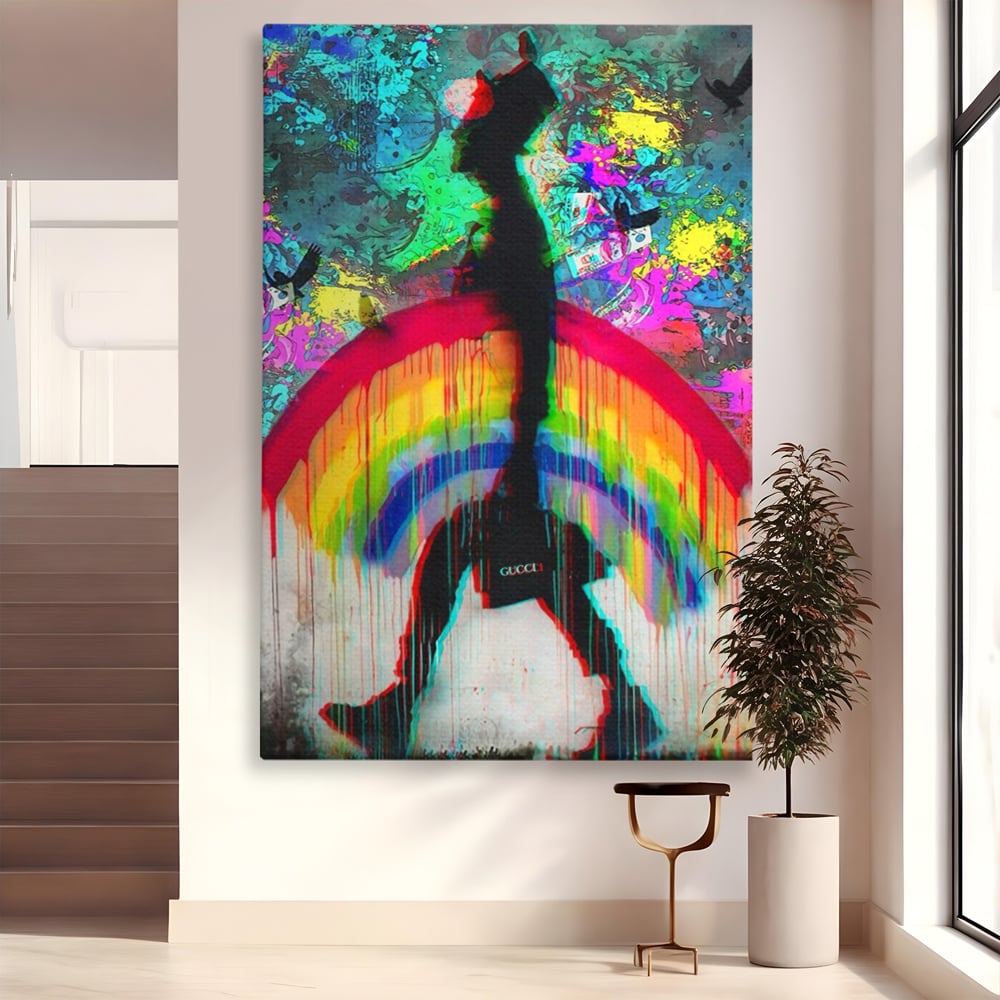 Leinwand Premium Canvas Wandbilder, LuxCanva® A1159, Gucci Regenbogen, Regenbogen, Graffiti, Marke, Timp, leuchtende Farben