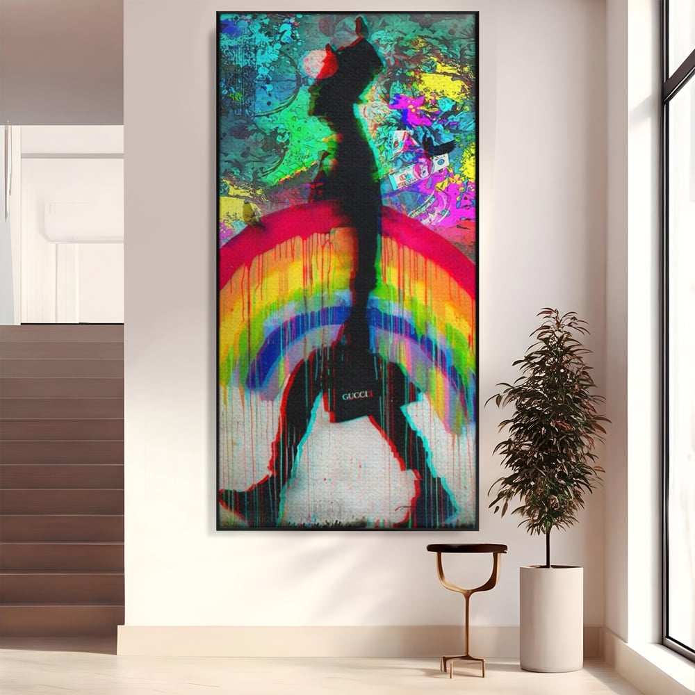 Leinwand Premium Canvas Wandbilder, LuxCanva® A1159, Gucci Regenbogen, Regenbogen, Graffiti, Marke, Timp, leuchtende Farben