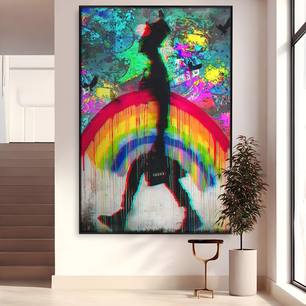 Leinwand Premium Canvas Wandbilder, LuxCanva® A1159, Gucci Regenbogen, Regenbogen, Graffiti, Marke, Timp, leuchtende Farben