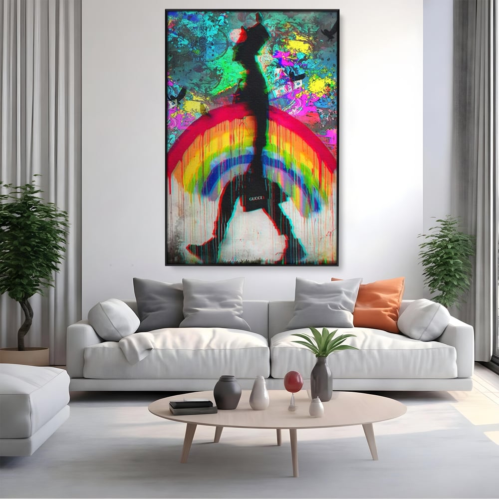 Leinwand Premium Canvas Wandbilder, LuxCanva® A1159, Gucci Regenbogen, Regenbogen, Graffiti, Marke, Timp, leuchtende Farben