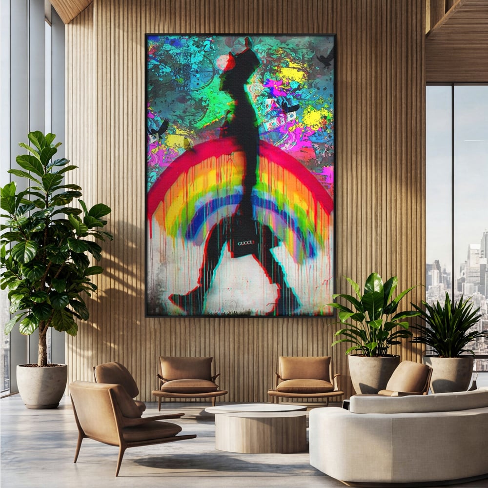 Leinwand Premium Canvas Wandbilder, LuxCanva® A1159, Gucci Regenbogen, Regenbogen, Graffiti, Marke, Timp, leuchtende Farben