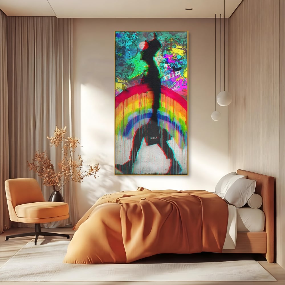 Leinwand Premium Canvas Wandbilder, LuxCanva® A1159, Gucci Regenbogen, Regenbogen, Graffiti, Marke, Timp, leuchtende Farben
